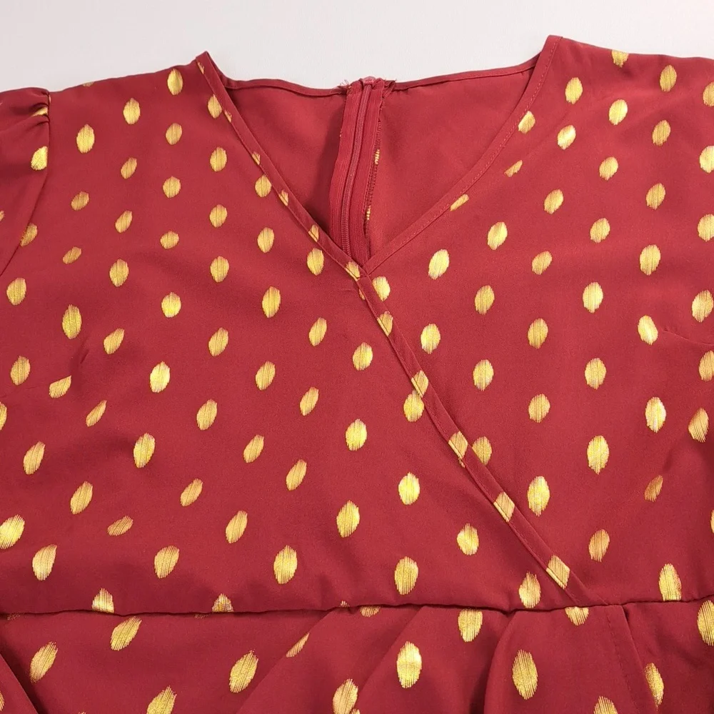 SHEIN Gold Dots Burgundy Red Tunic Size XL US 12 - Picture 9 of 15
